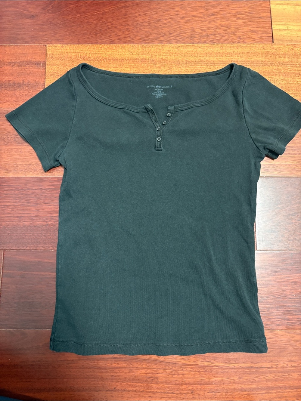 Brandy Melville Dark Green Scoop Henley Tee